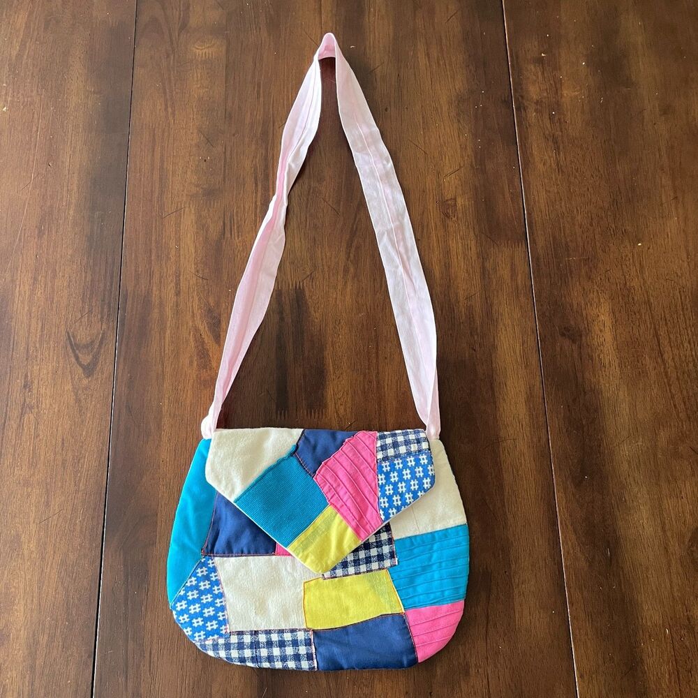 Georgia Charuhas Vintage 1970's Patchwork Cotton Flap Shoulder Bag Mexican Boho